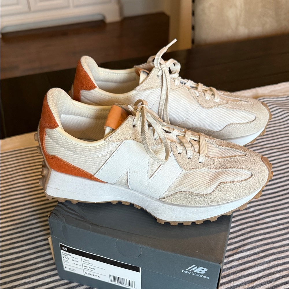 New Balance 327 Cream and Brown Sneakers